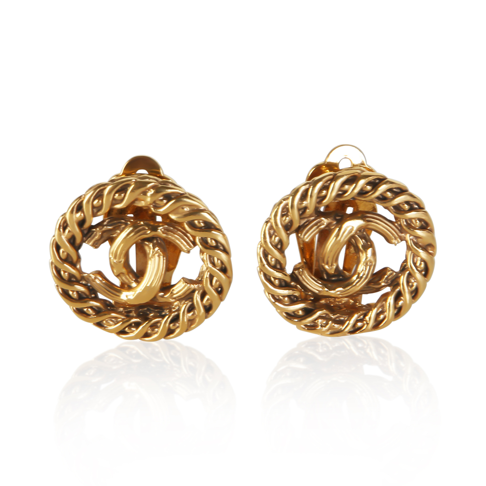 Chanel Gold-Plated Vintage CC Earrings
